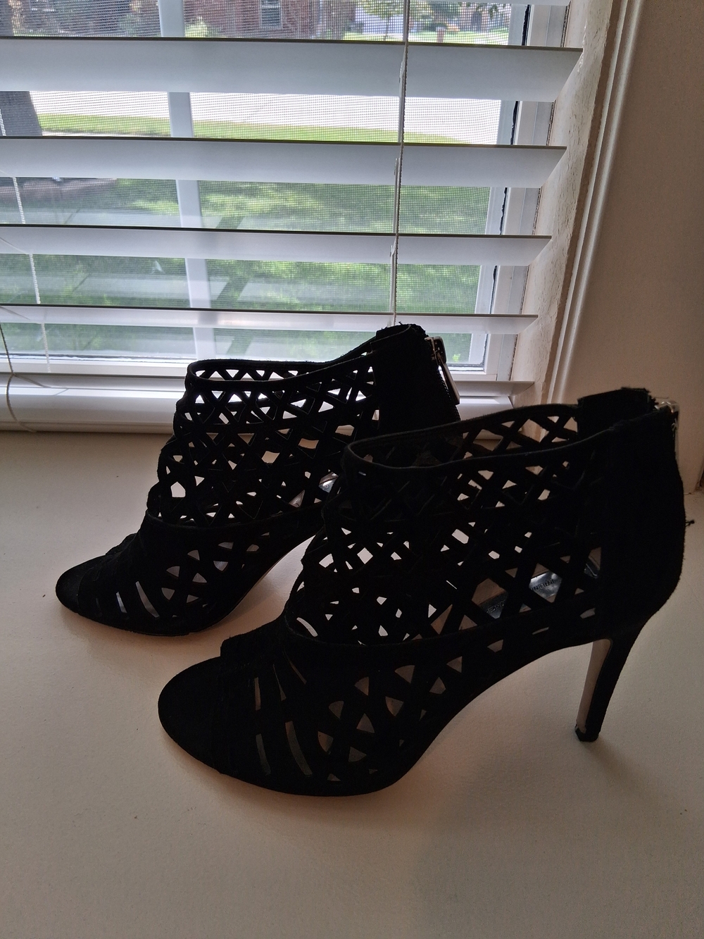 Women's Black Laser-Cut High Heel Sandals